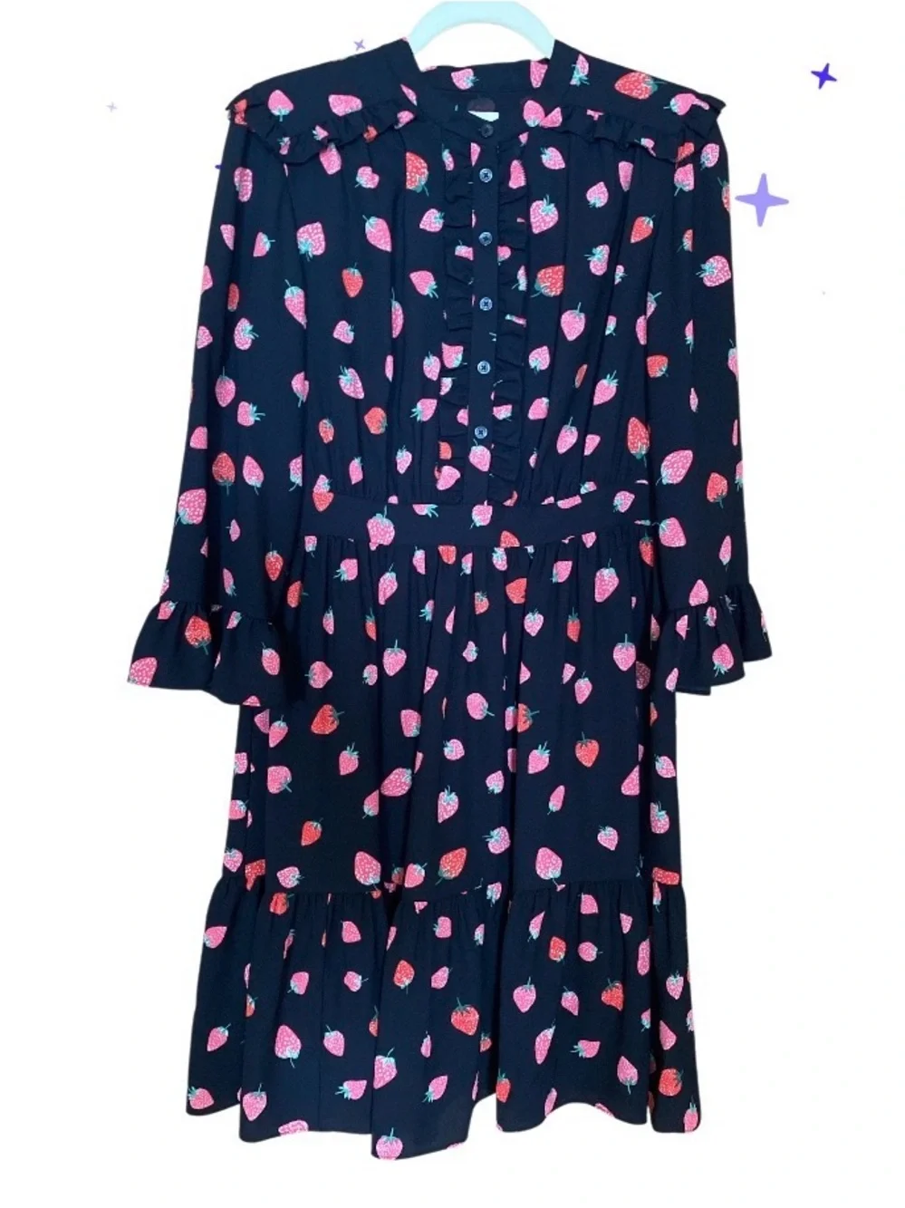 NWOT Kate Spade Tossed Strawberry Ruffle Shirtdress size 10